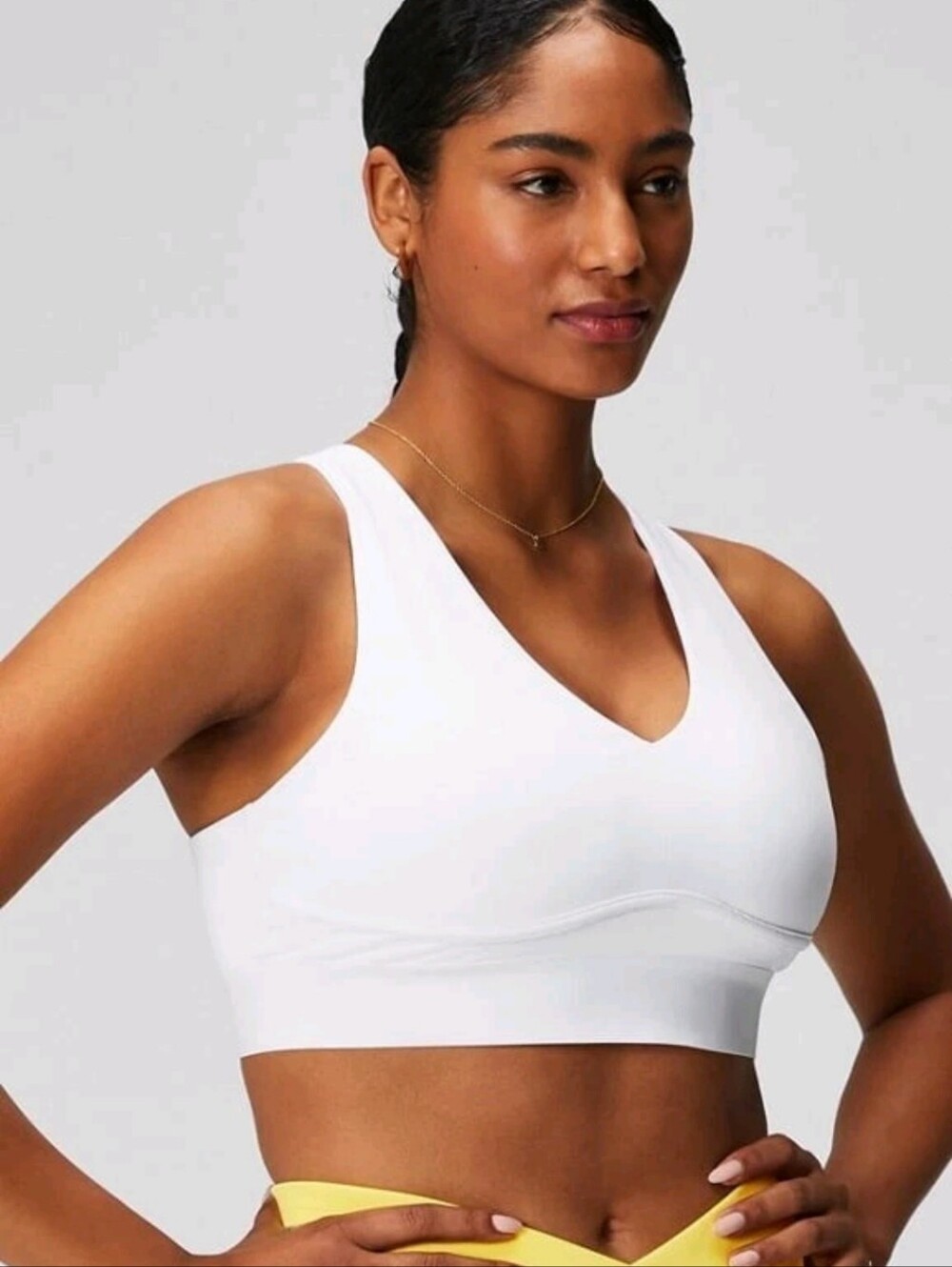 White V-Neck Sports Bra Crop Top